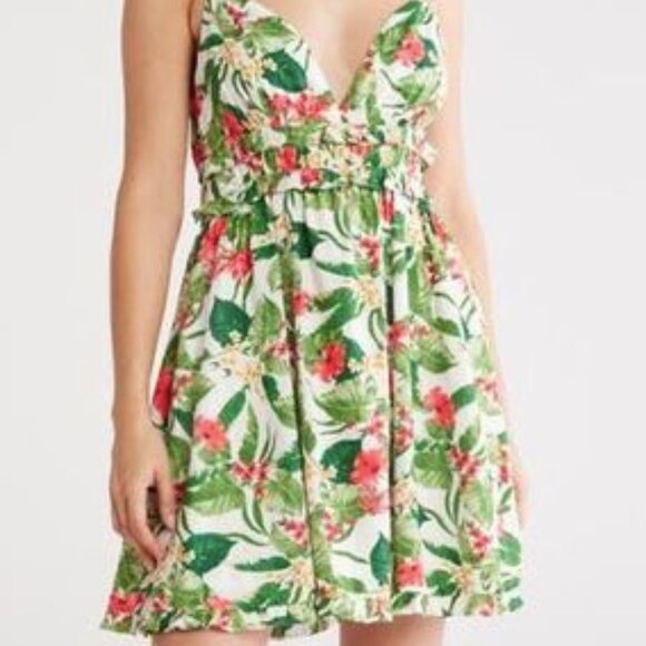Wayf Shirred Linen Blend Dress Size S  NWT - Picture 1 of 3